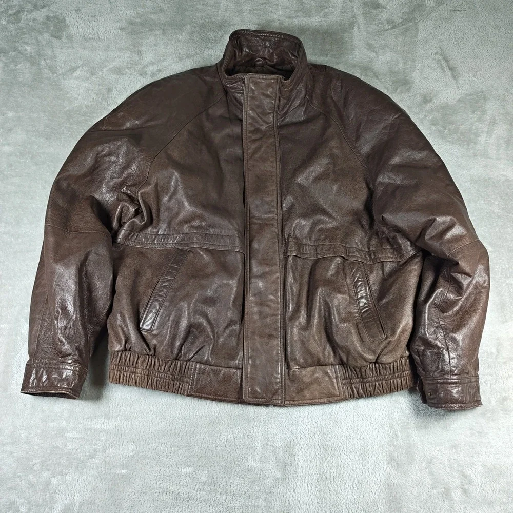 Vintage John Ashford Outdoors Jacket Mens Large Brown Leather Bomber Quilted